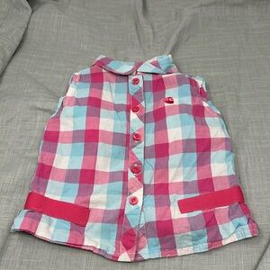 Carhartt infant girls 9 months pink blue plaid sleeveless button down polo tank
